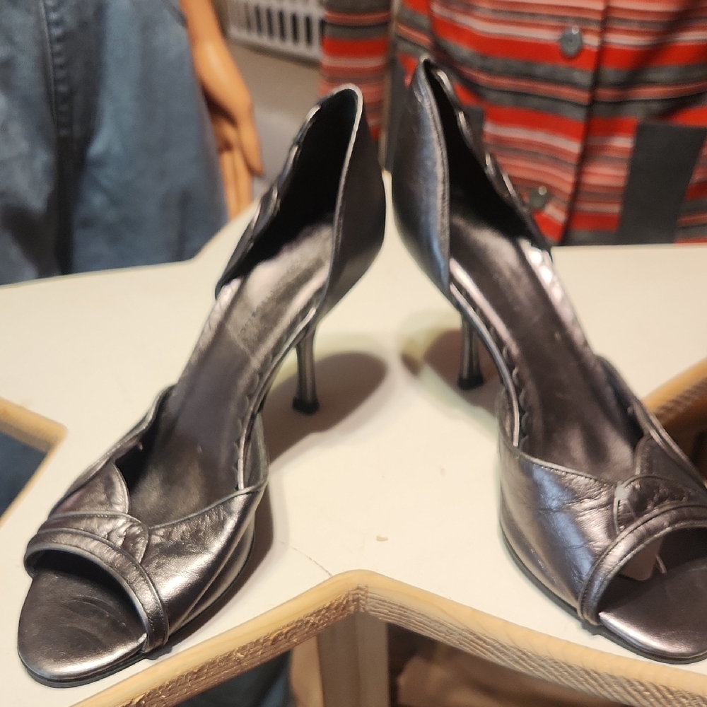 Banana Republic Metallic Silver Peep-Toe Heels